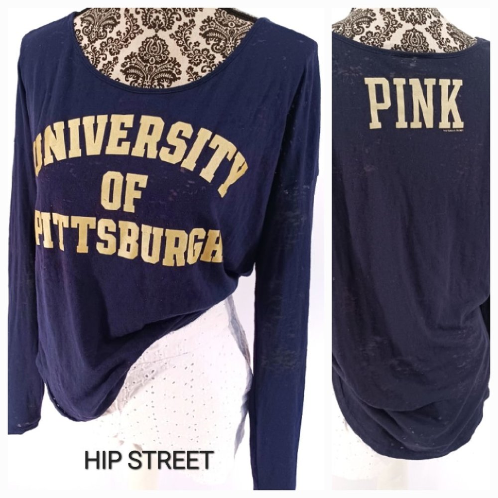 PINK VICTORIA'S SECRET University of Pittsburgh LS Sleep Tee Shirt XS